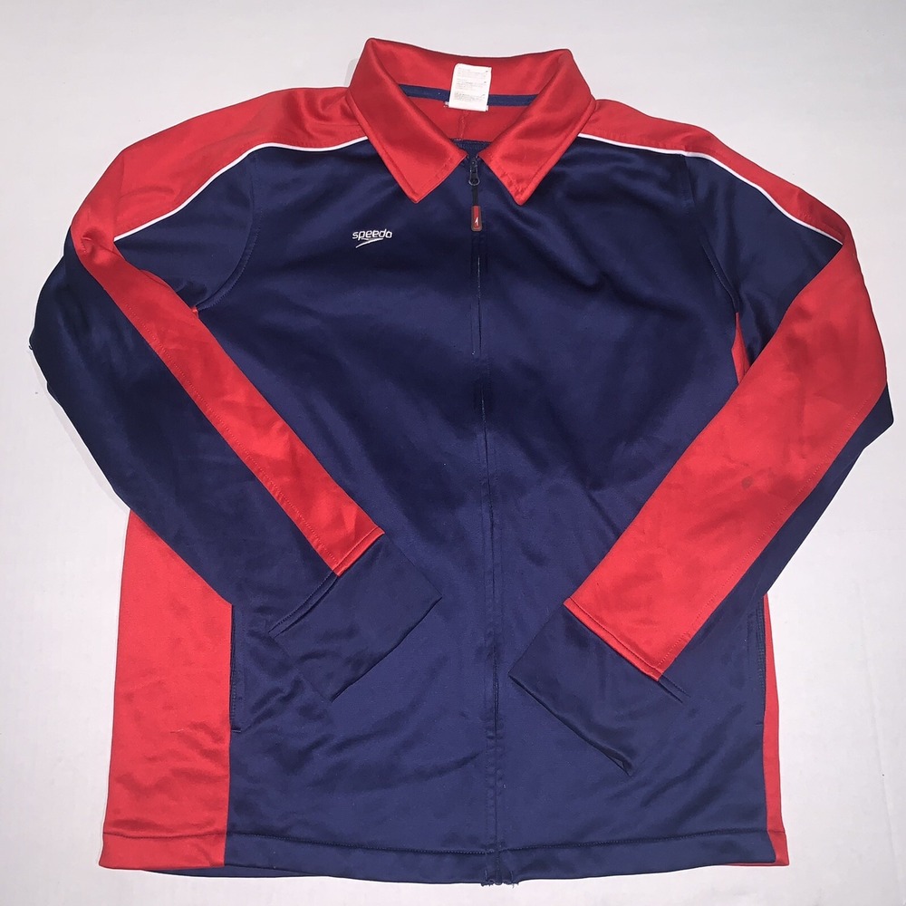 Speedo Red White Blue Zip Front Athletic Jacket Size Medium Men